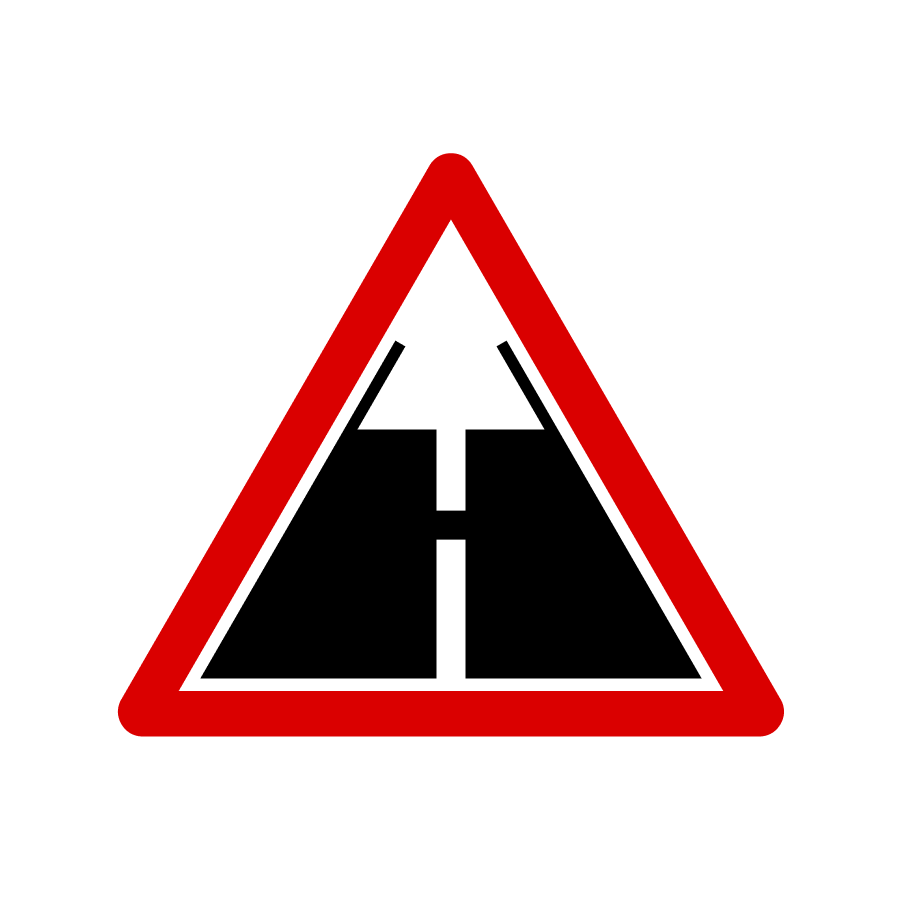 Український дорожній знак 1.40 Кінець дороги з удосконаленим покриттям (2013—2020)