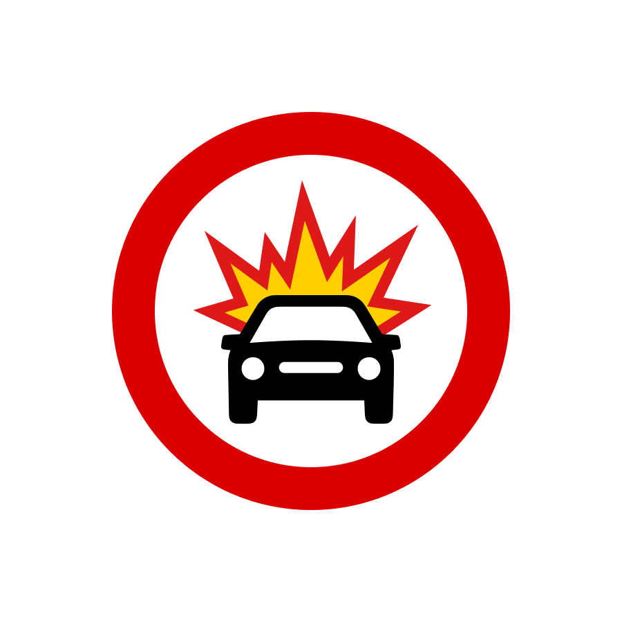 Знак 3.13 Рух транспортних засобів, що перевозять вибухові та легкозаймисті вантажі, заборонено