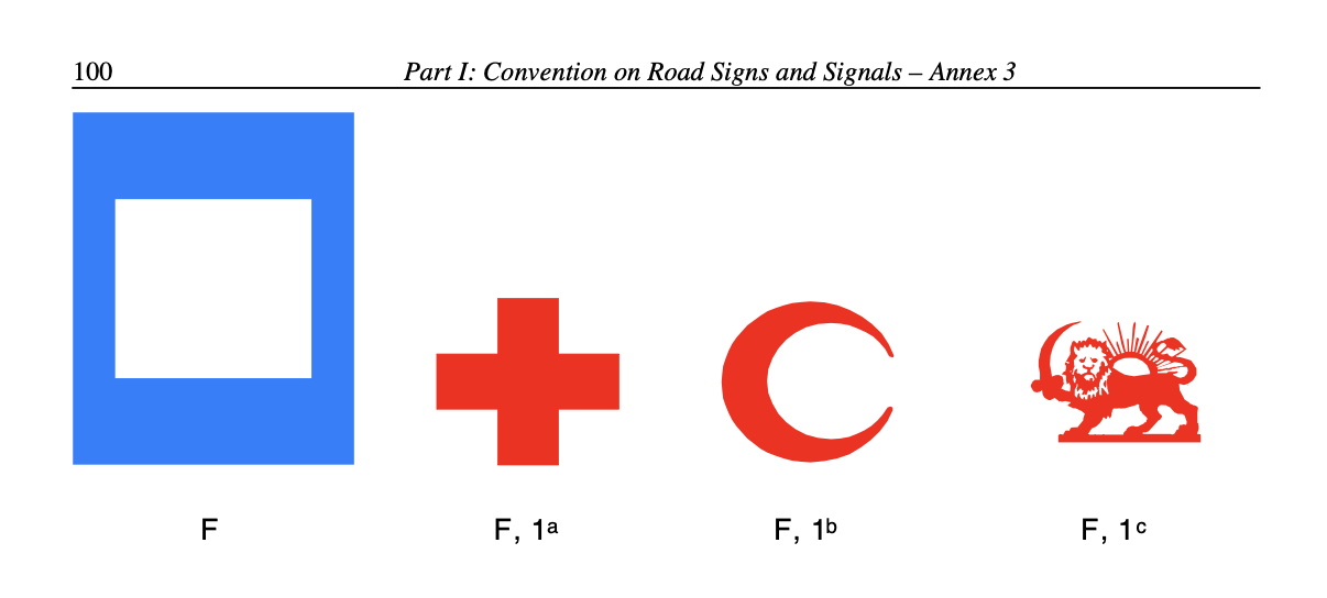 Символи першої допомоги з Віденської конвенціі про дорожні знаки та сигнали, сторінка 100